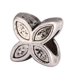 5 x 4-Clove Flower Charms Beads Antique Silver Tone European Charm Beads  #MEC-20